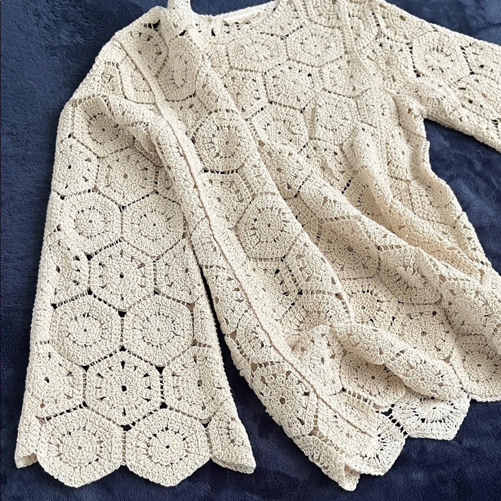 48# Boho NWOT Cream Crochet Sweater - Picture 10 of 11